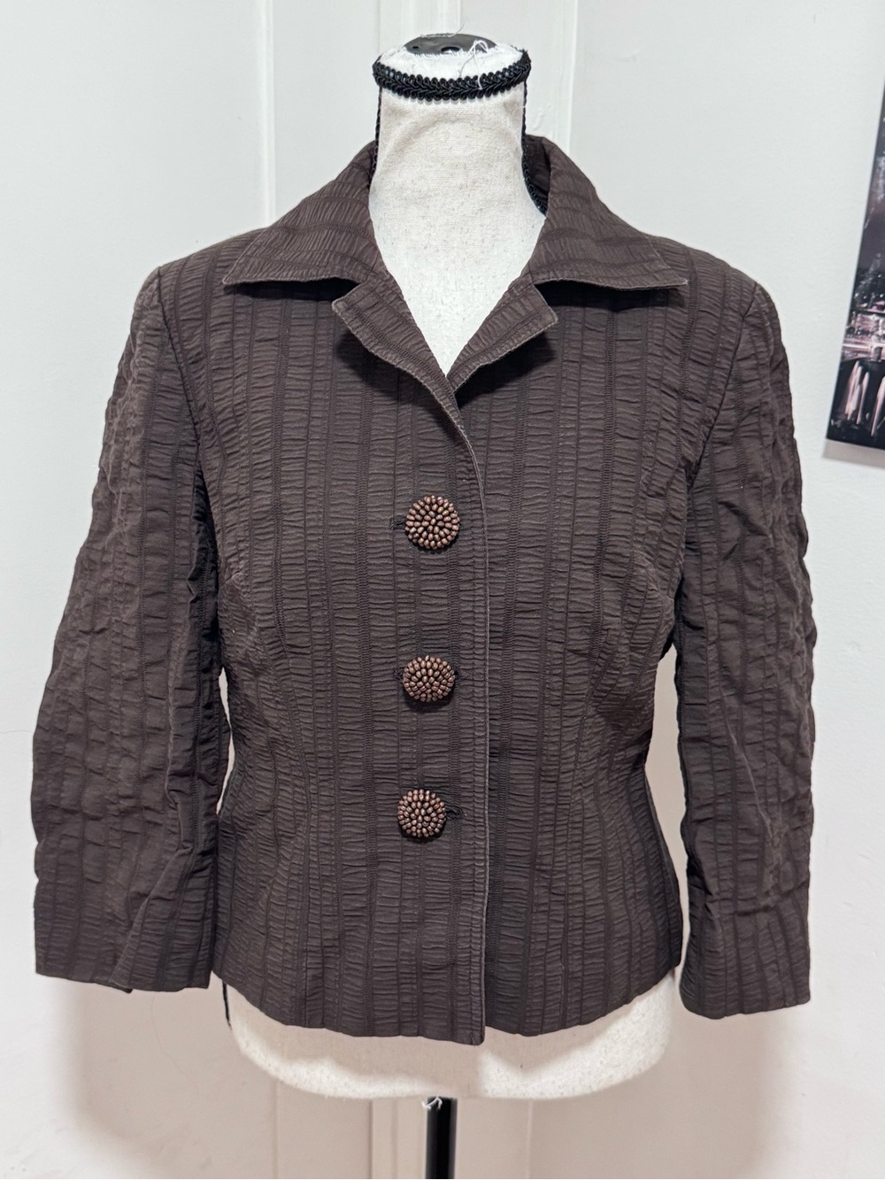 Talbots Dark Brown Textured Button Blazer